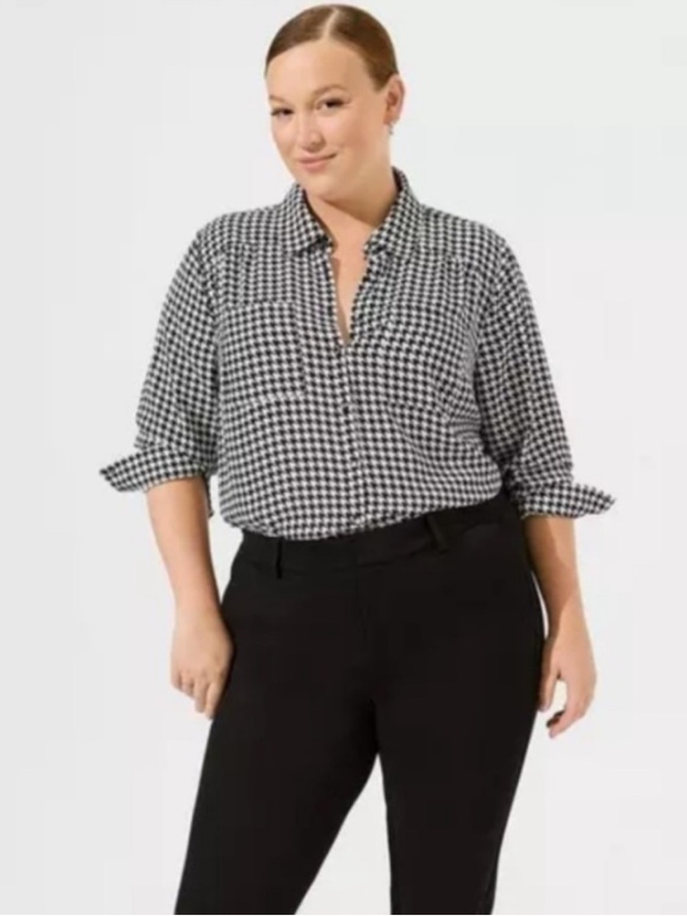 Torrid Madison Georgette Houndstooth Button Up Blouse Shirt 1X NWT - Picture 3 of 7